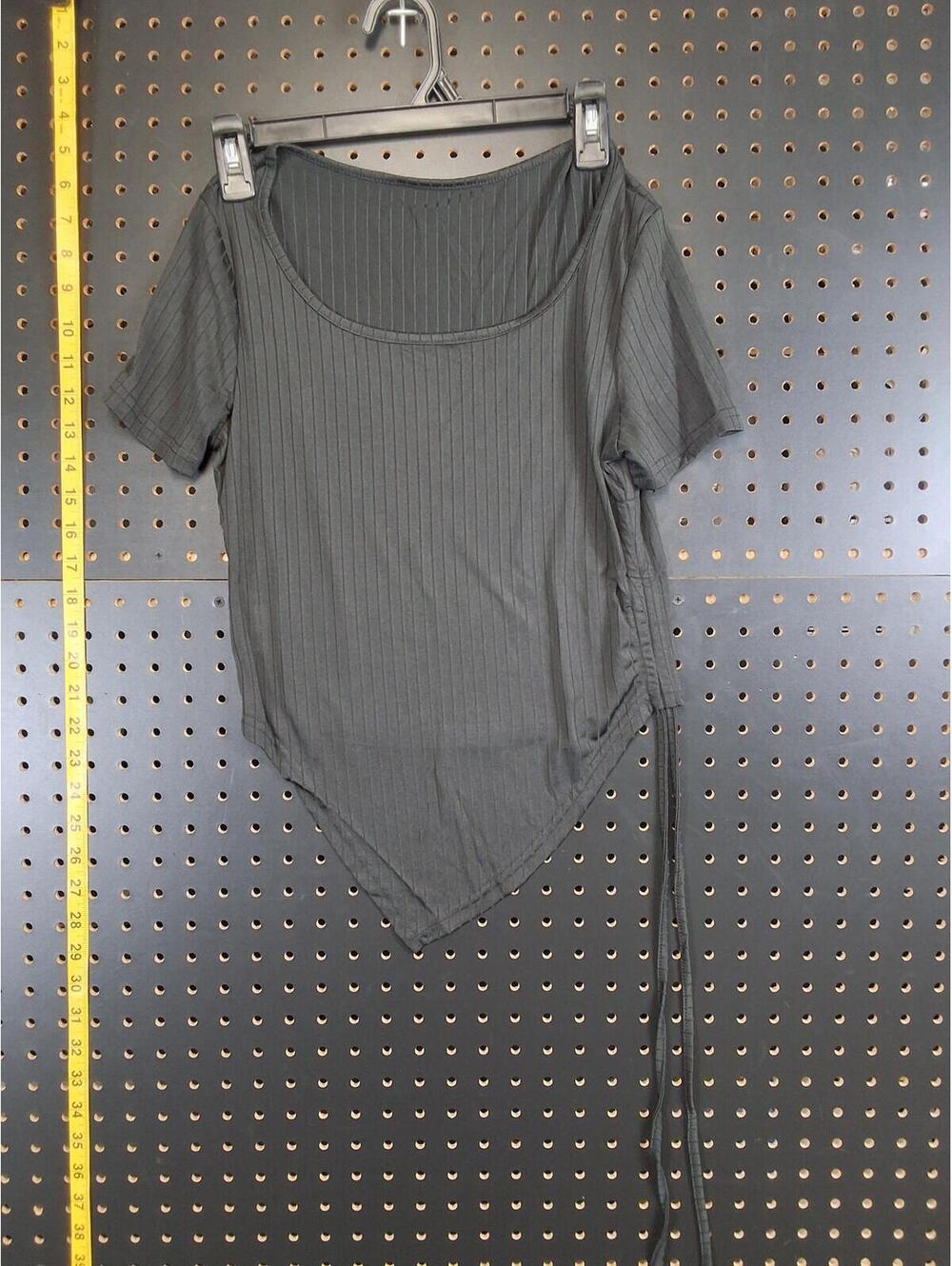 Chic Black Ribbed Asymmetric Top - Medium